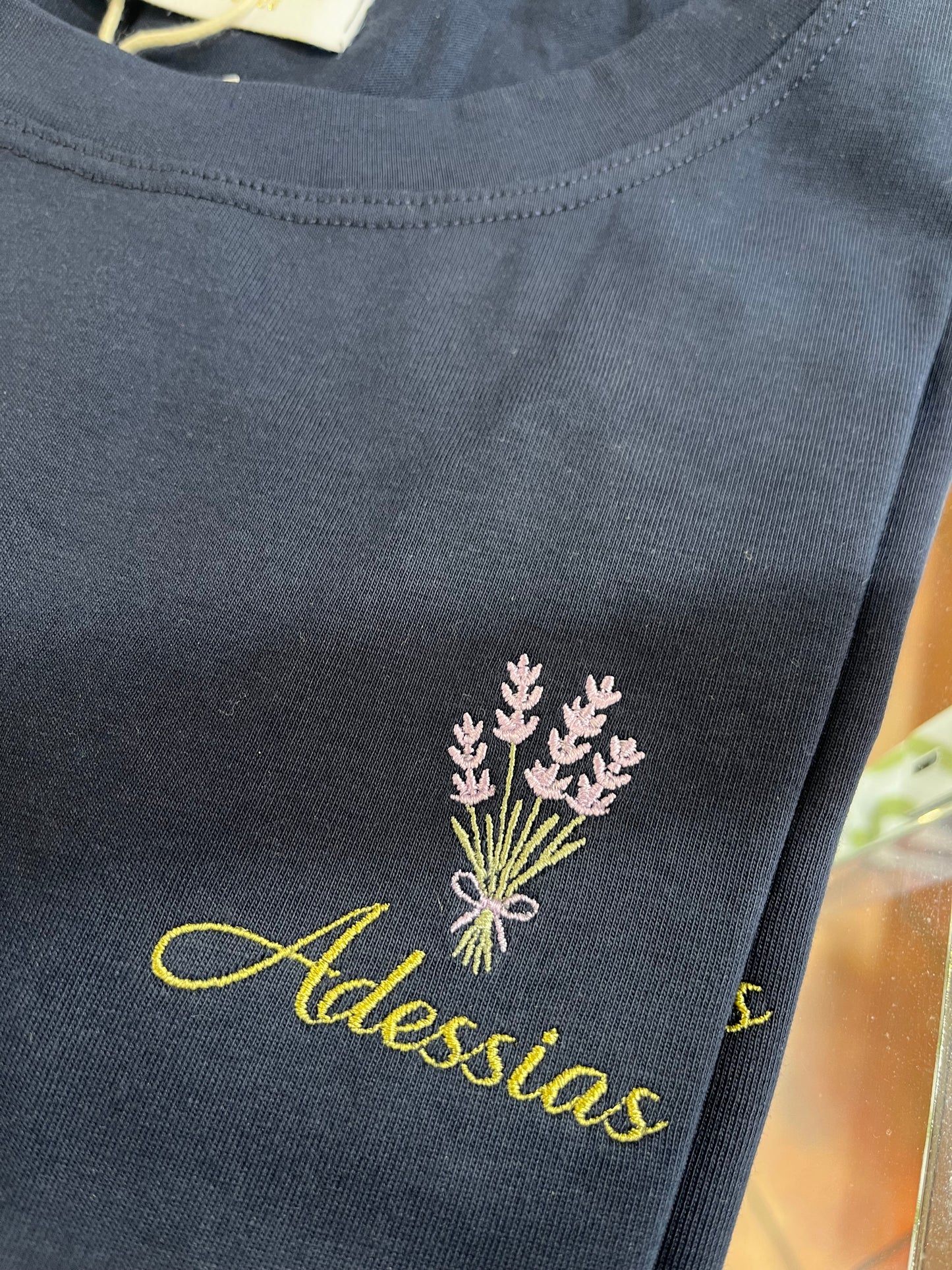 T-shirt bleu marine coton bio brodé — Fabriqué en France | Adessias