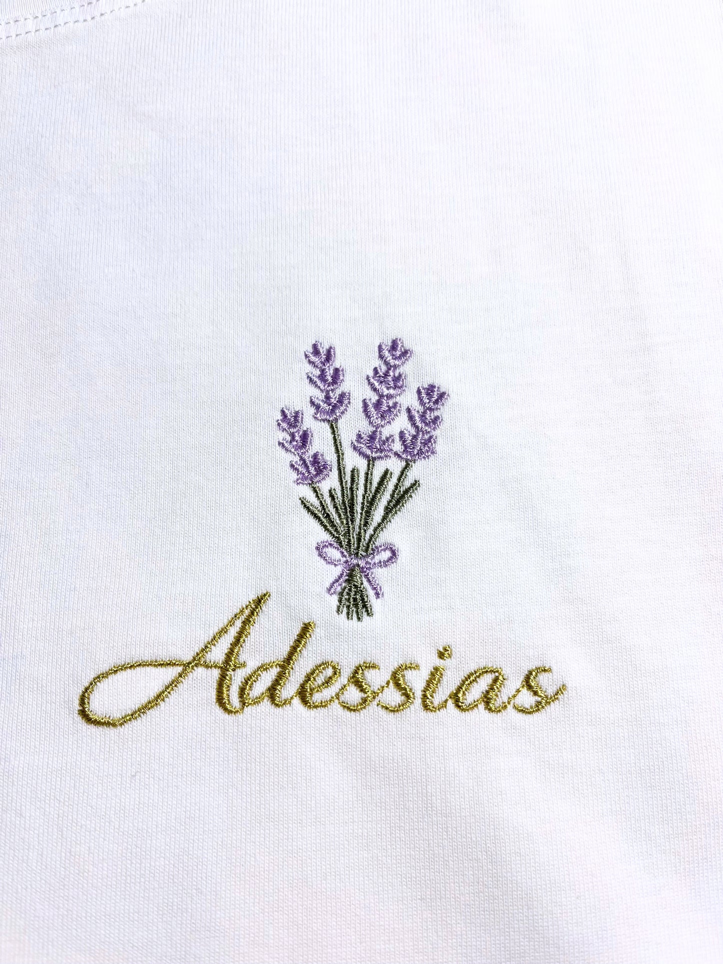 T-shirt blanc femme brodé lavande Adessias made in france drôme provençale coton bio