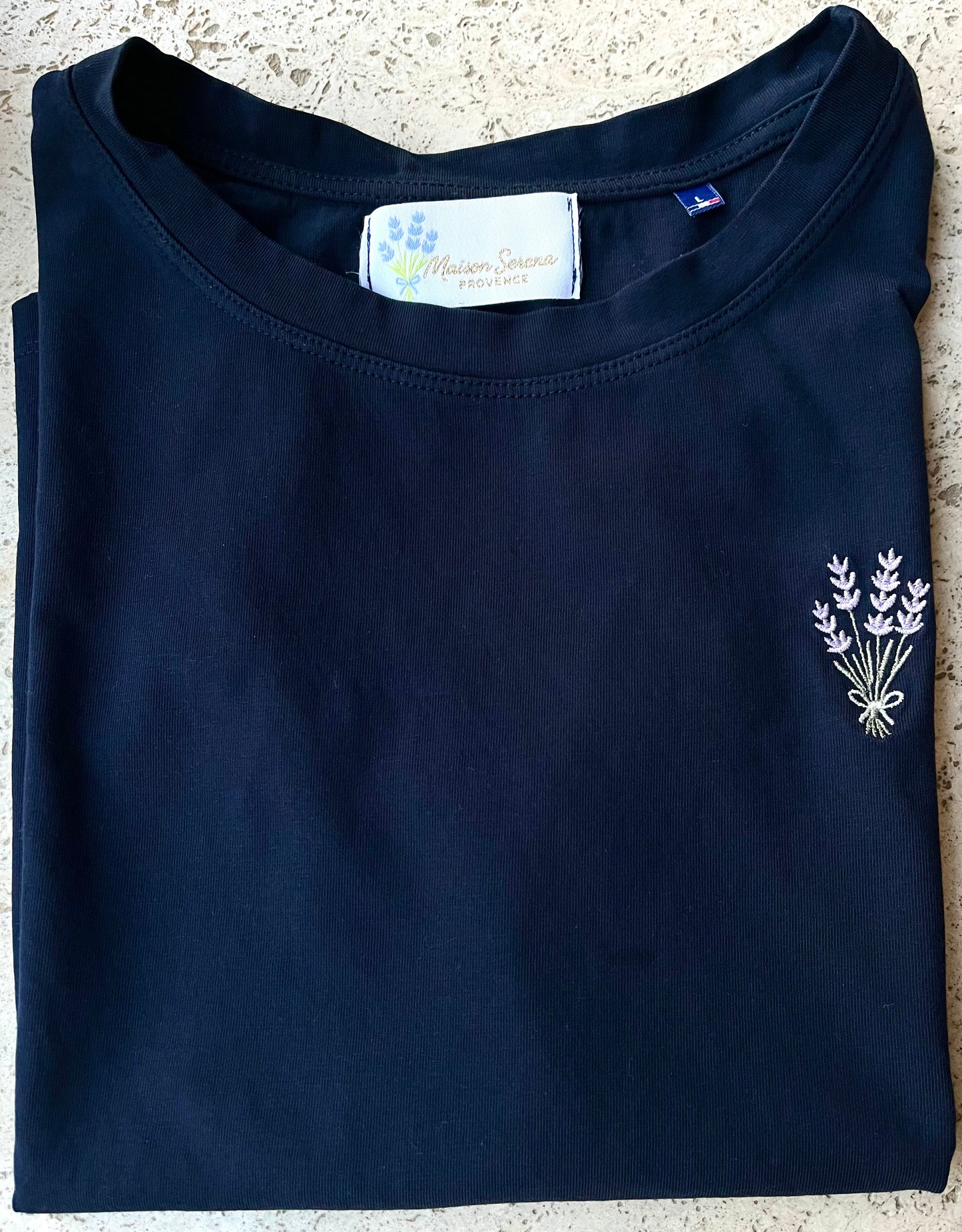T-shirt bleu marine coton bio brodé — Fabriqué en France | Adessias