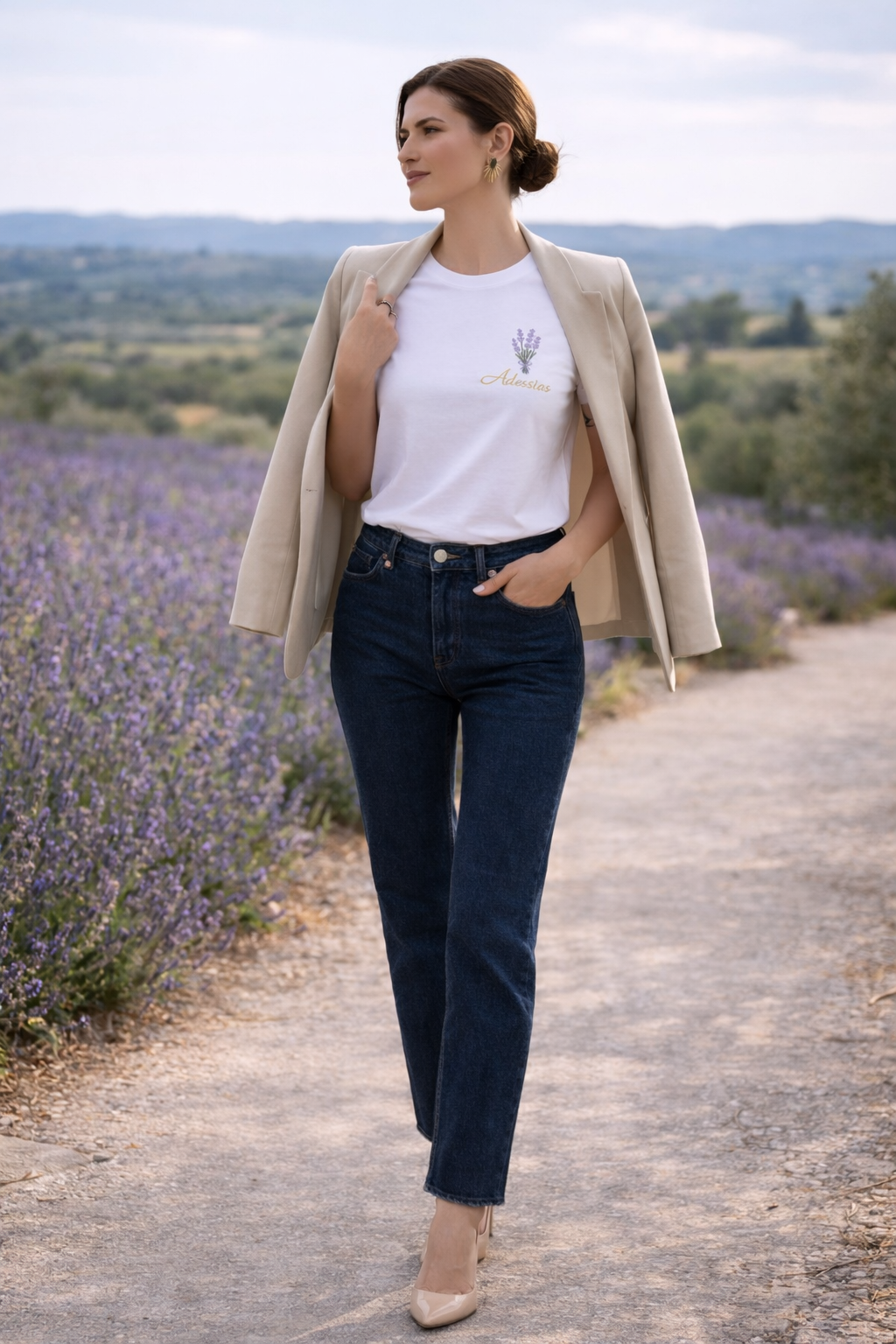 T-shirt  blanc coton bio brodé — Fabriqué en France | Adessias